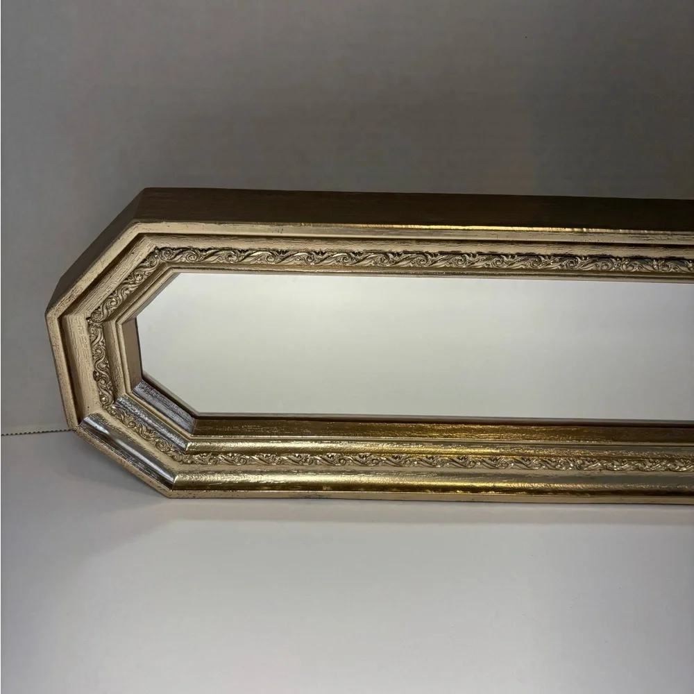 VTG Home Interiors Gold Leaf Ornate Wall Mirror 5.25”W X 17.5”H Octagonal
